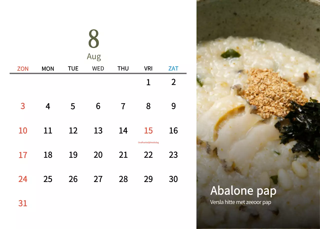 Beige Traditionele Eetkalender