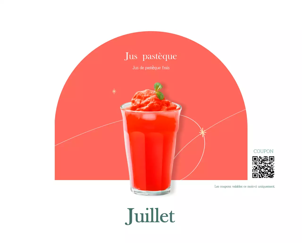 Un calendrier moderne pour les cafés avec des recommandations sur la boisson du mois.