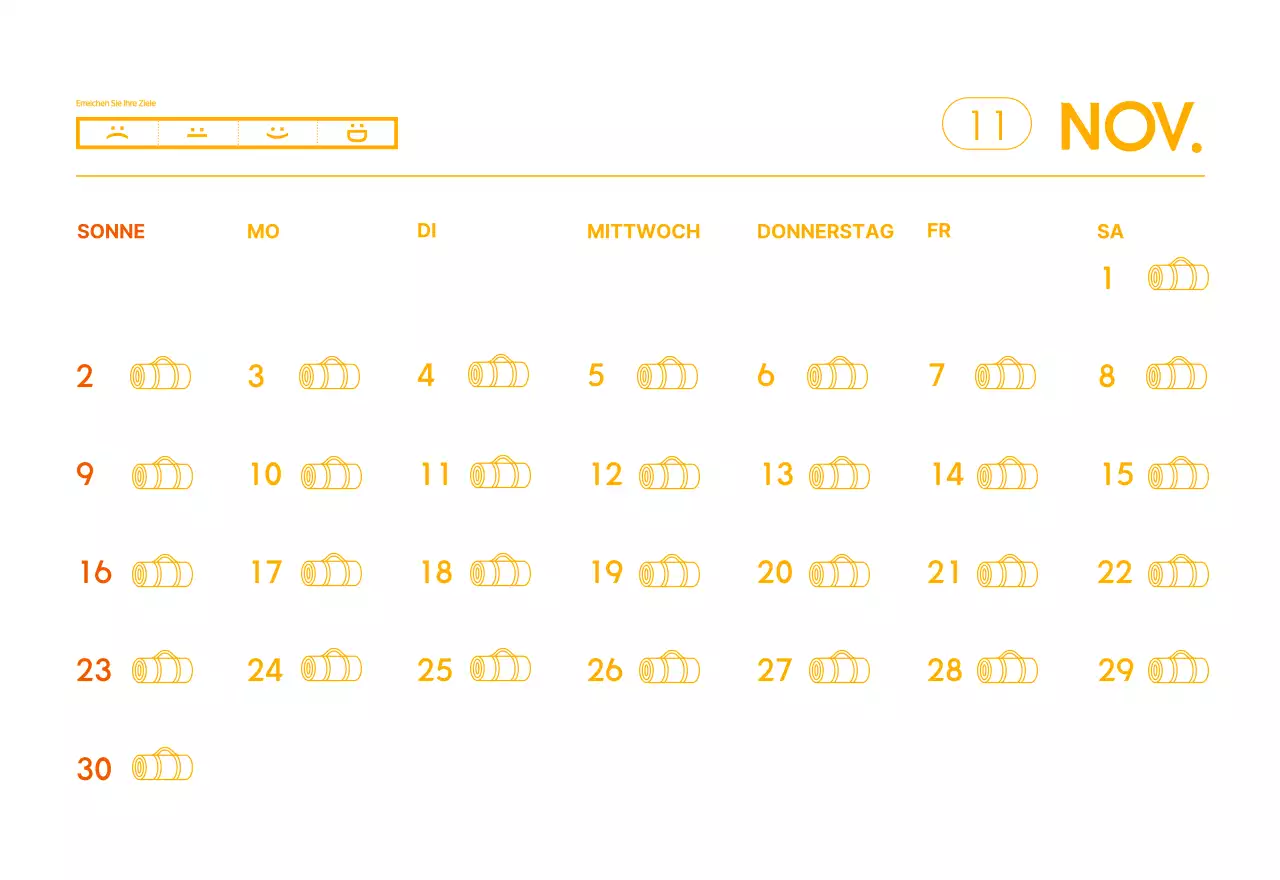 Orange Minimalistischer Yoga-Aktionskalender