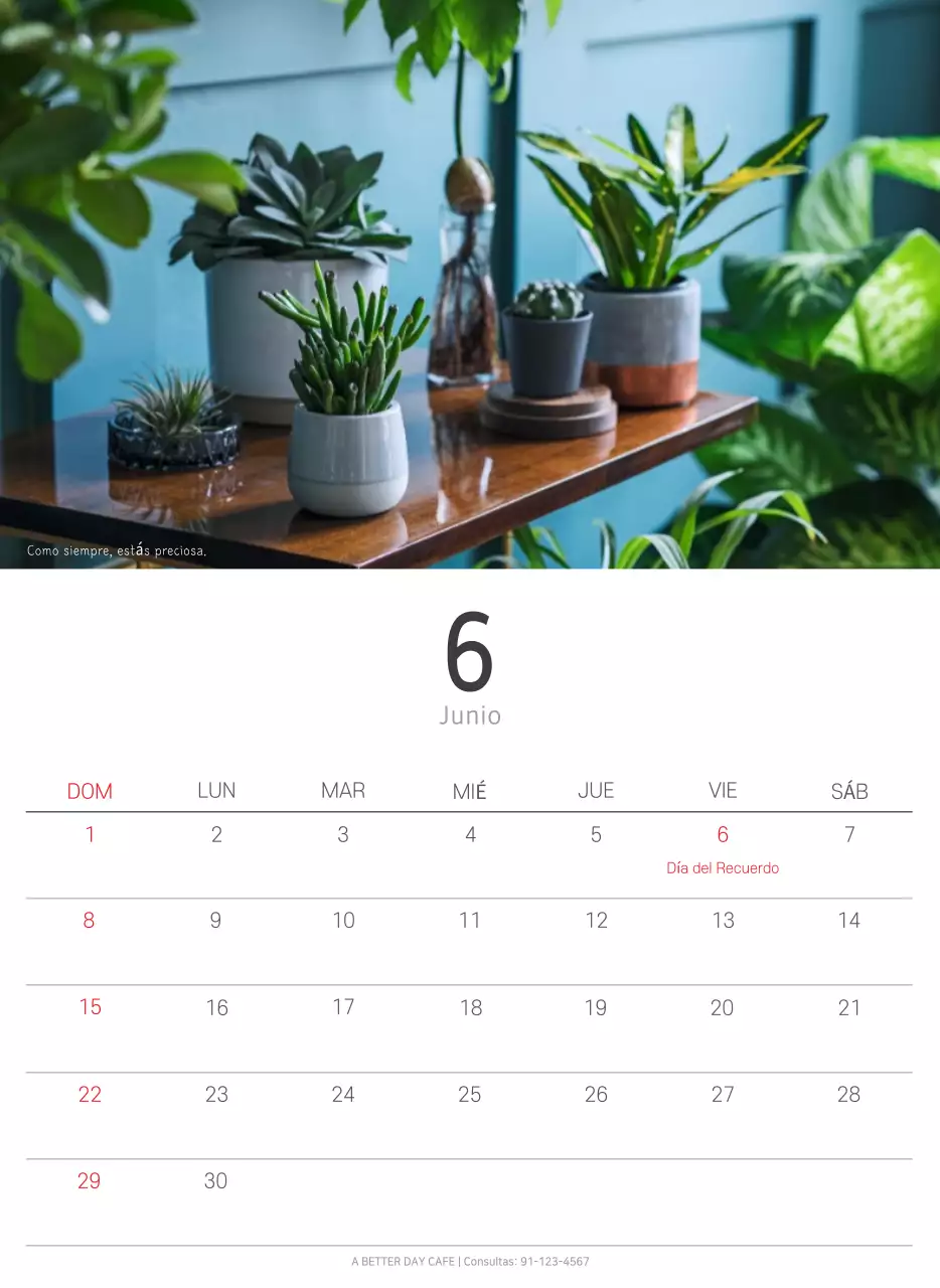Calendario blanco de naturaleza botánica limpia
