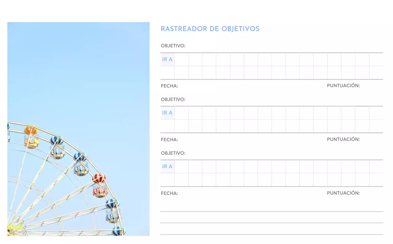 Calendario fotográfico de seguimiento de objetivos con un toque de azul