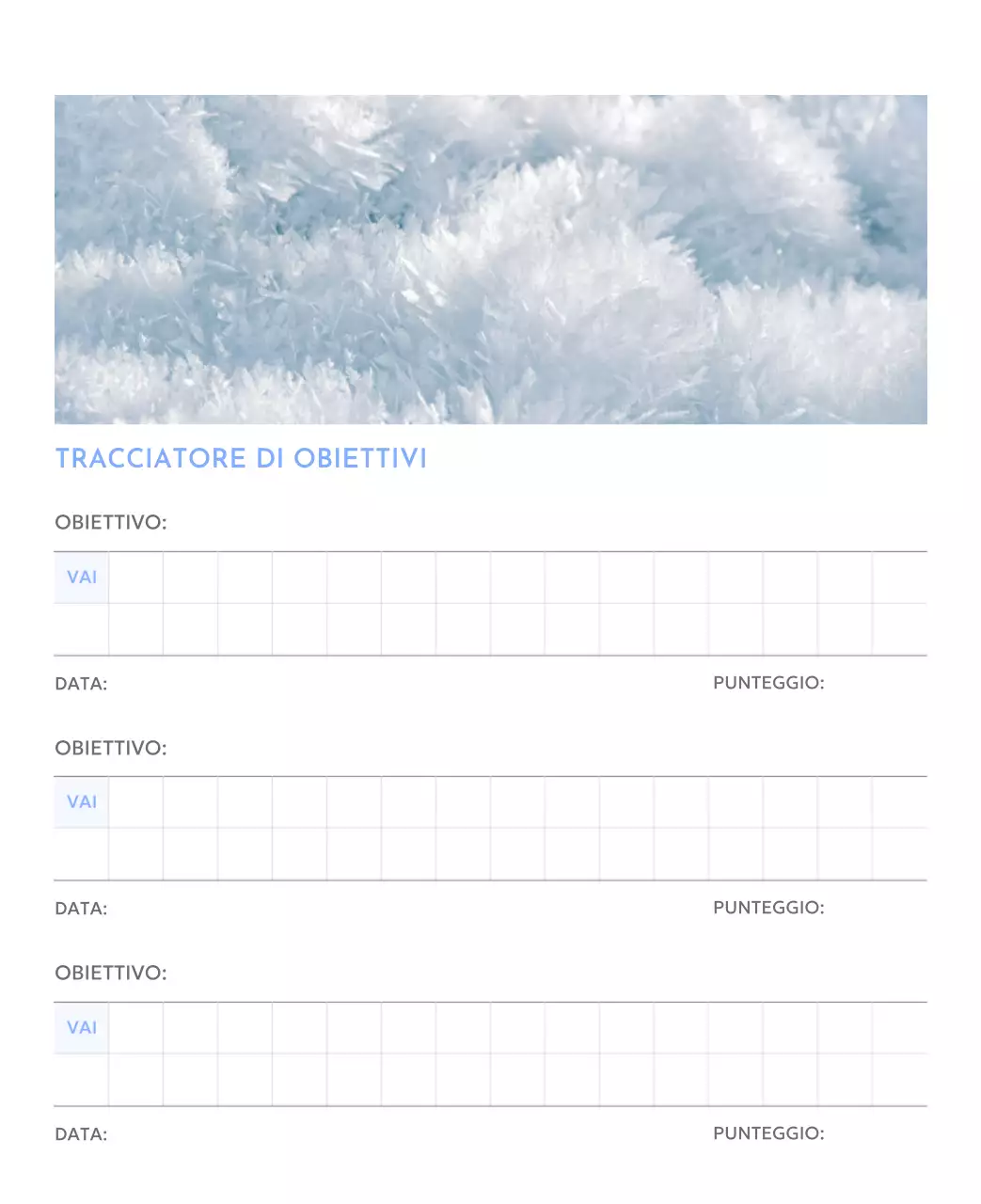 Calendario con foto tracciatore di obiettivi con un tocco di blu