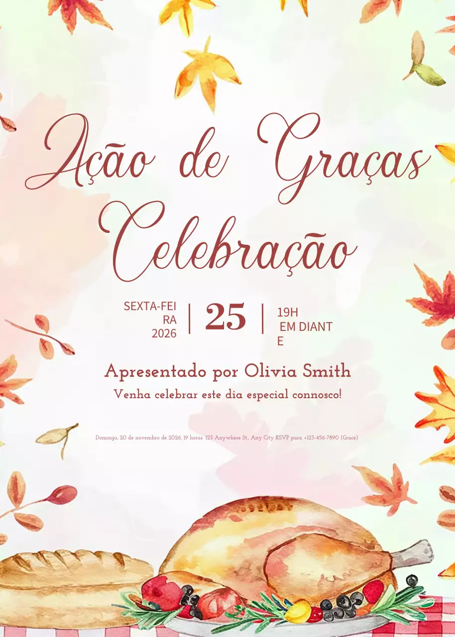 Convite de Ação de Graças elegante em aguarela