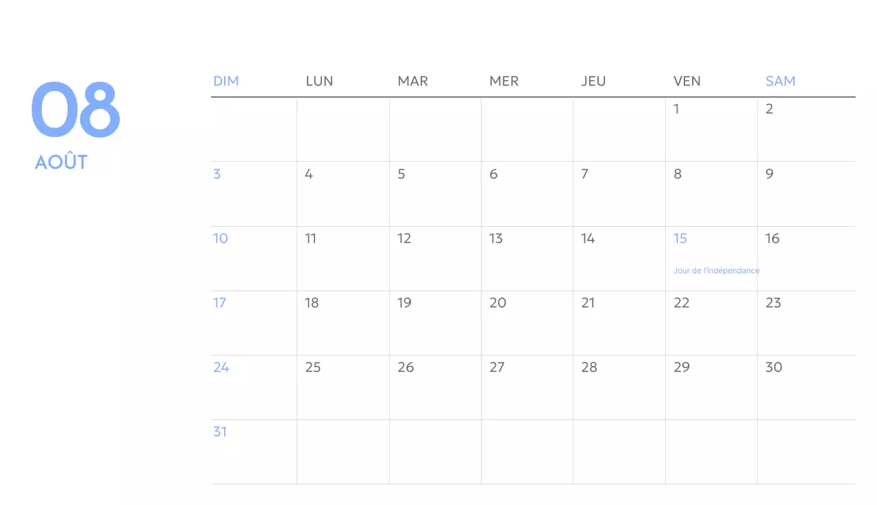 Calendrier photo de suivi des objectifs avec une touche de bleu