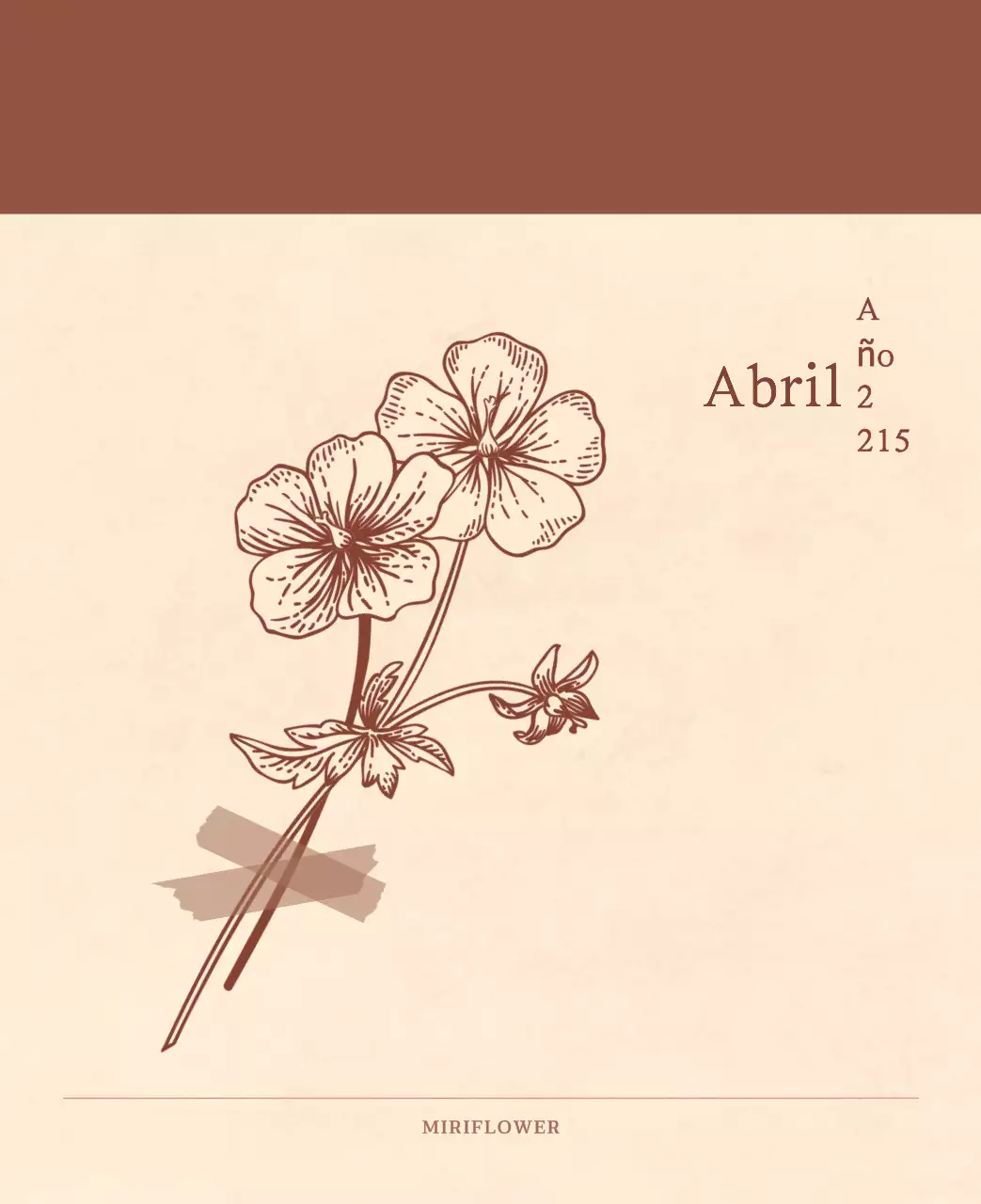 Un calendario sentimental de floristería en papel de lana marrón claro y marrón concepto