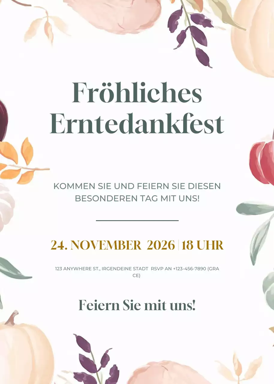 beige blumige Thanksgiving-Einladung