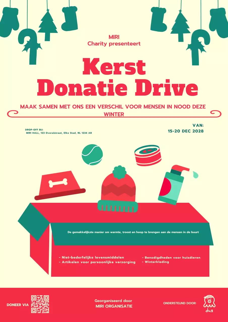 Geel Rood Modern Kerstdonatieposter