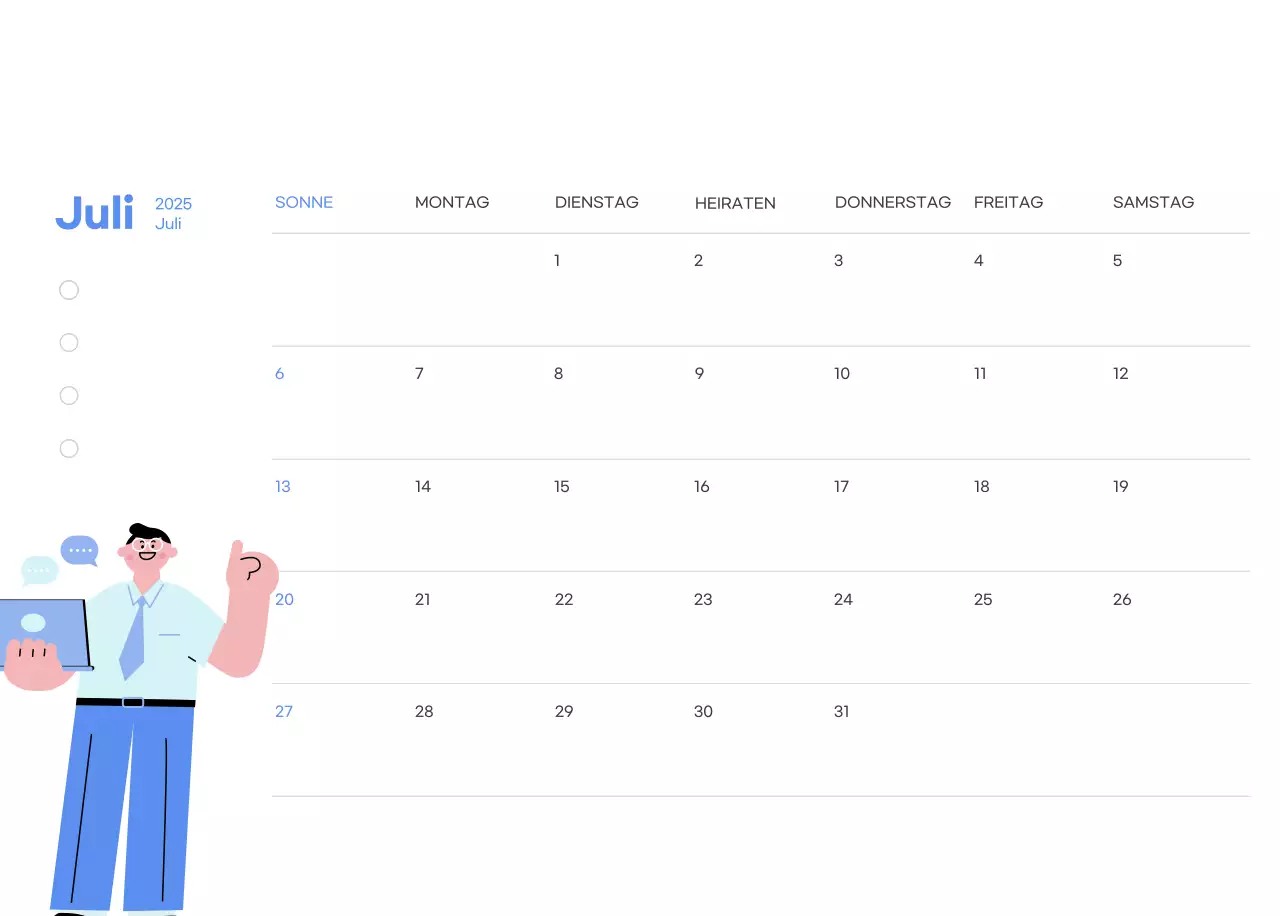 Motivationskalender mit energiegeladenen Illustrationen und positiven Zitaten auf hellblauem Hintergrund