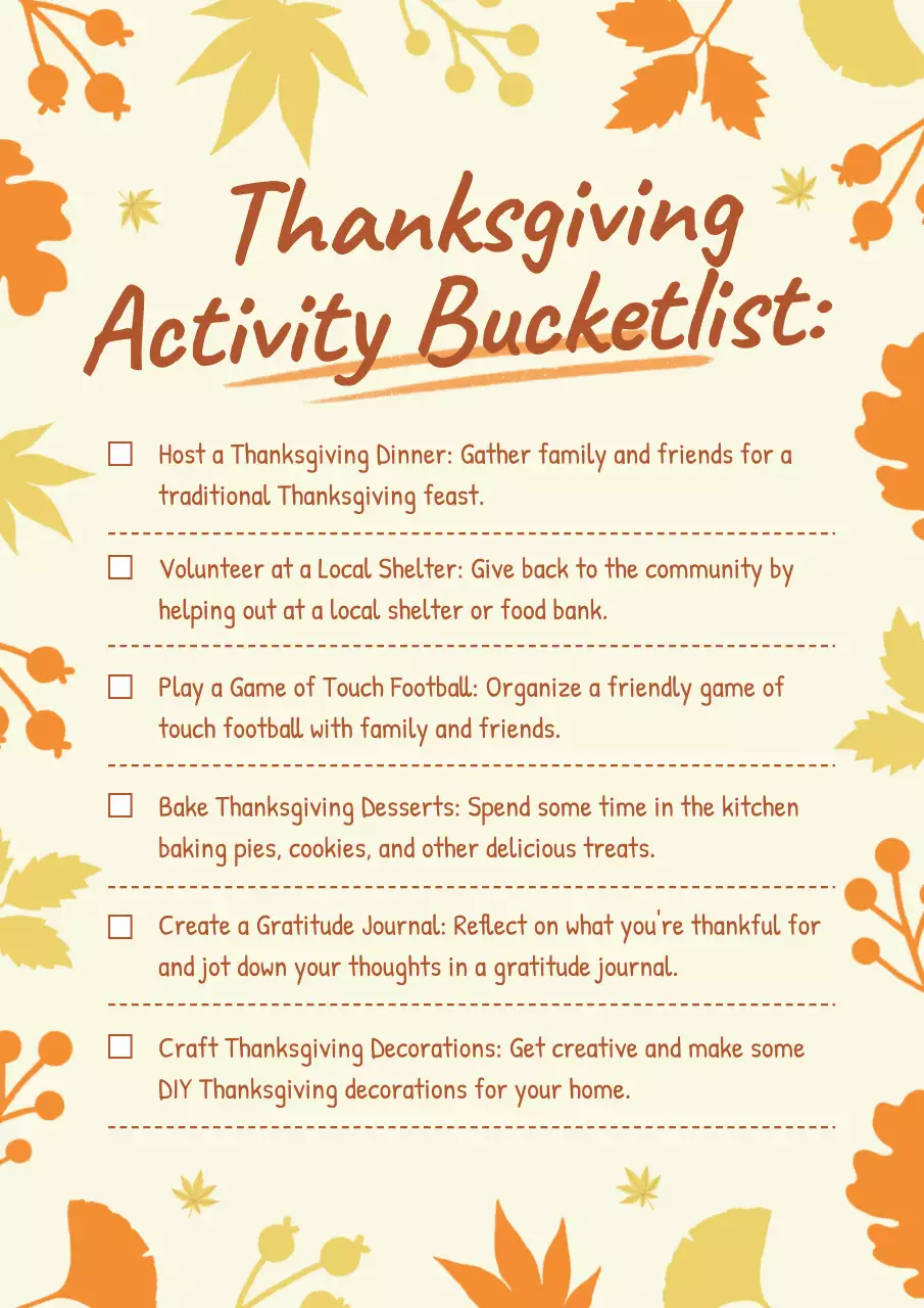 Orange Traditional Thanksgiving Checklist Poster