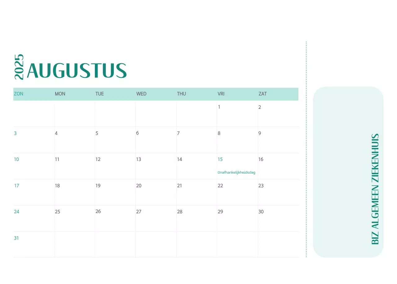 Ziekenhuiskalender in groen fotolijstje