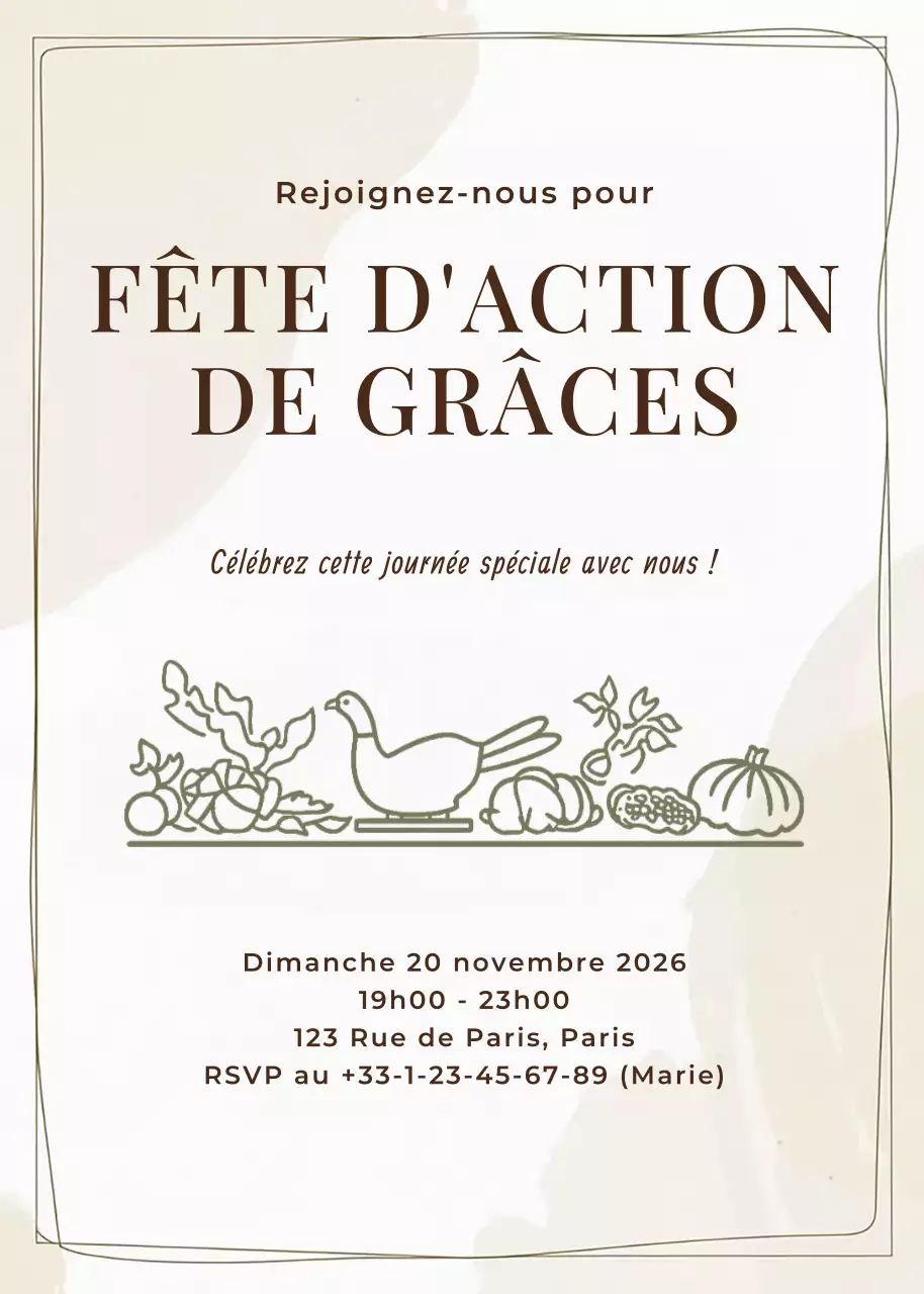 invitation à la fête de Thanksgiving traditionnelle beige