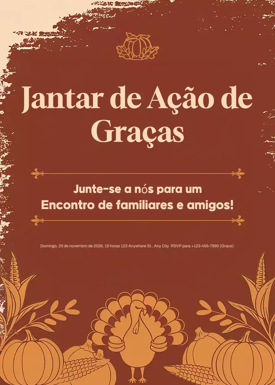 Convite tradicional castanho para o jantar de Ação de Graças