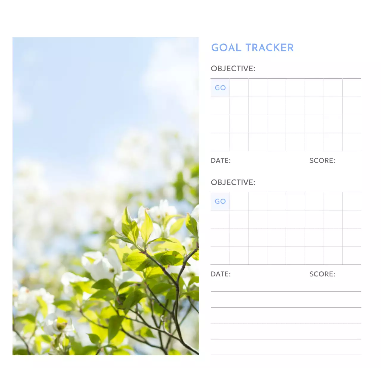 Kalender pelacak sasaran foto dengan percikan warna biru