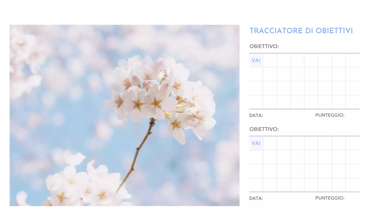 Calendario con foto tracciatore di obiettivi con un tocco di blu
