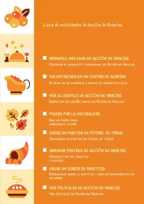 Lista de comprobación de la fiesta tradicional naranja de Acción de Gracias