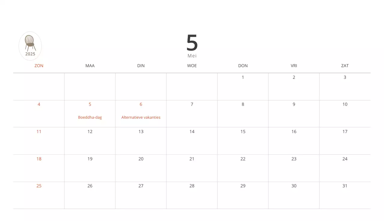 Beige minimalistische interieurkalender