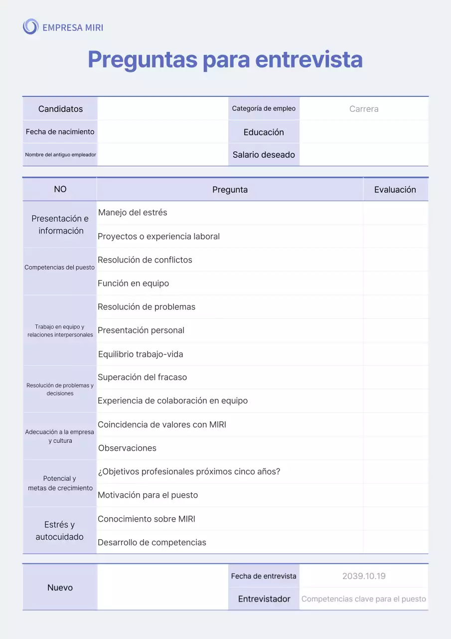 Hoja de preguntas básicas para la entrevista