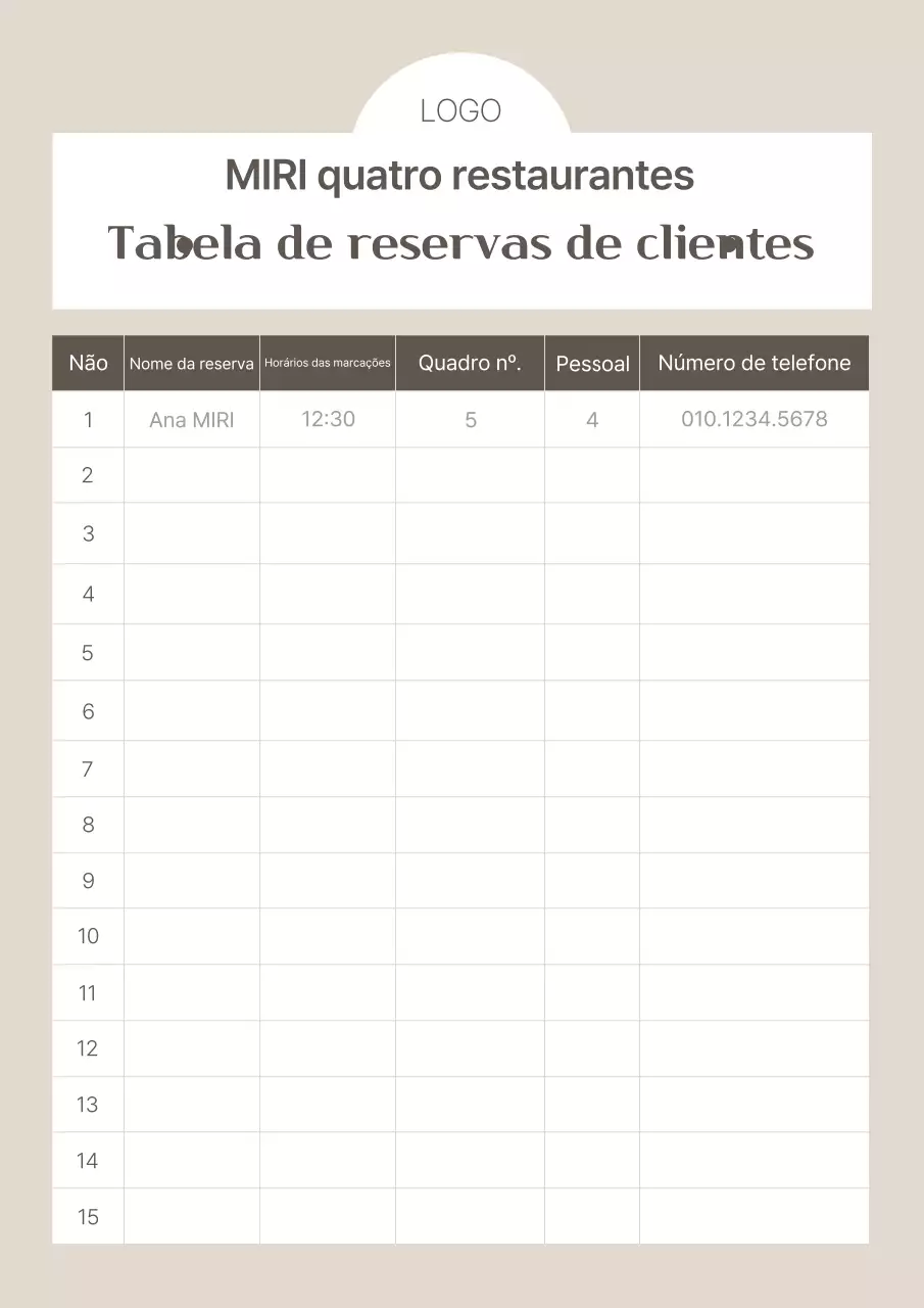 Guia para a tabela de reserva padrão bege