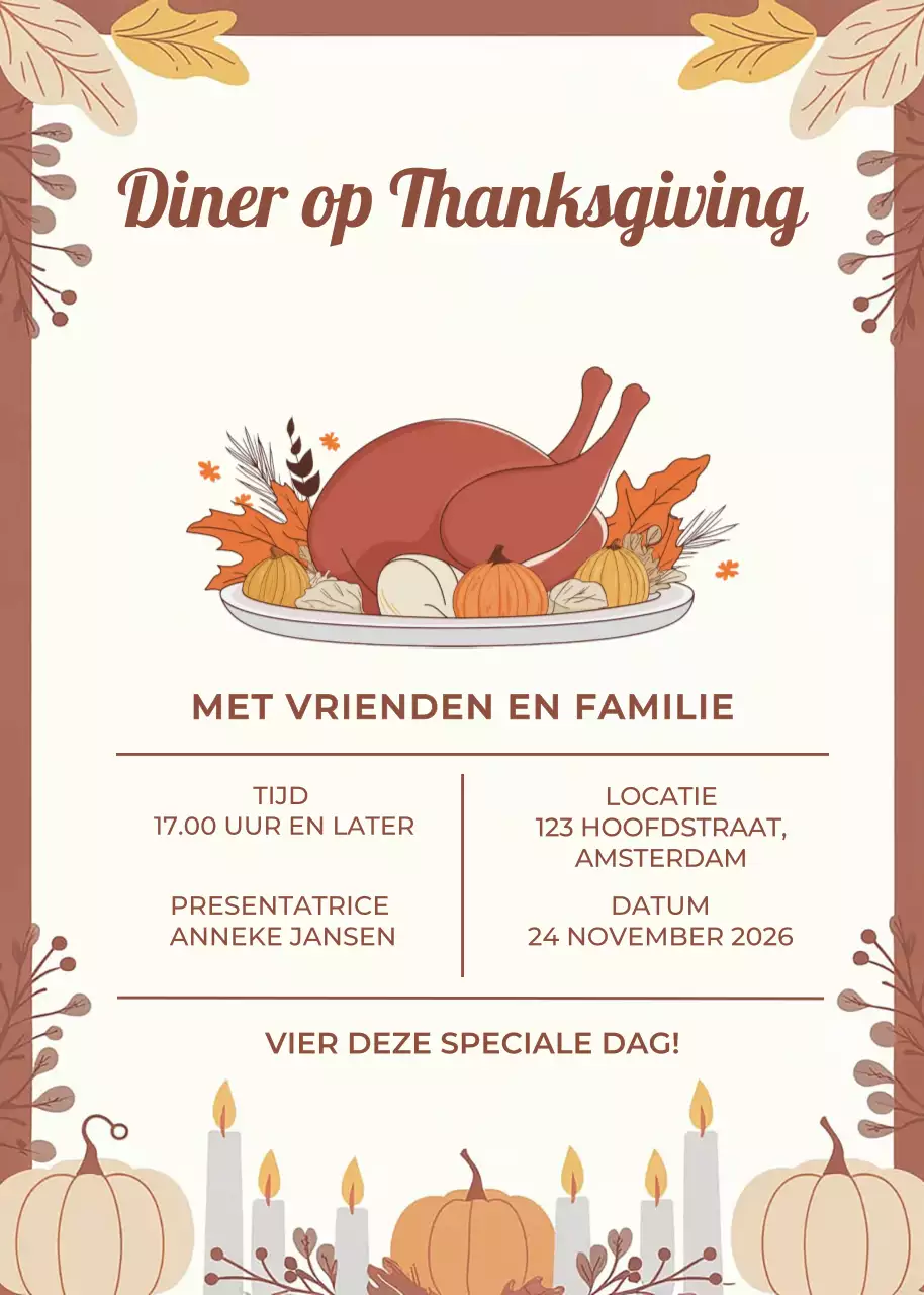 bruine traditionele diner uitnodiging