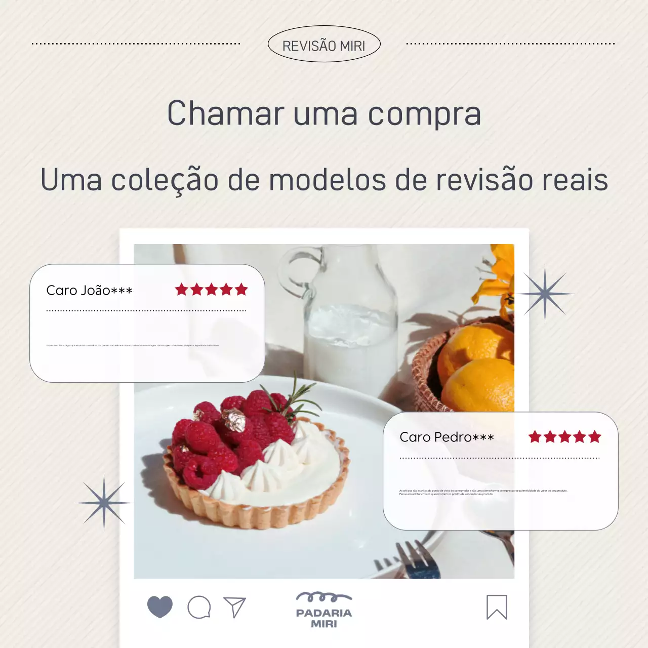 Anúncio de revisão simples em azul-marinho e bege