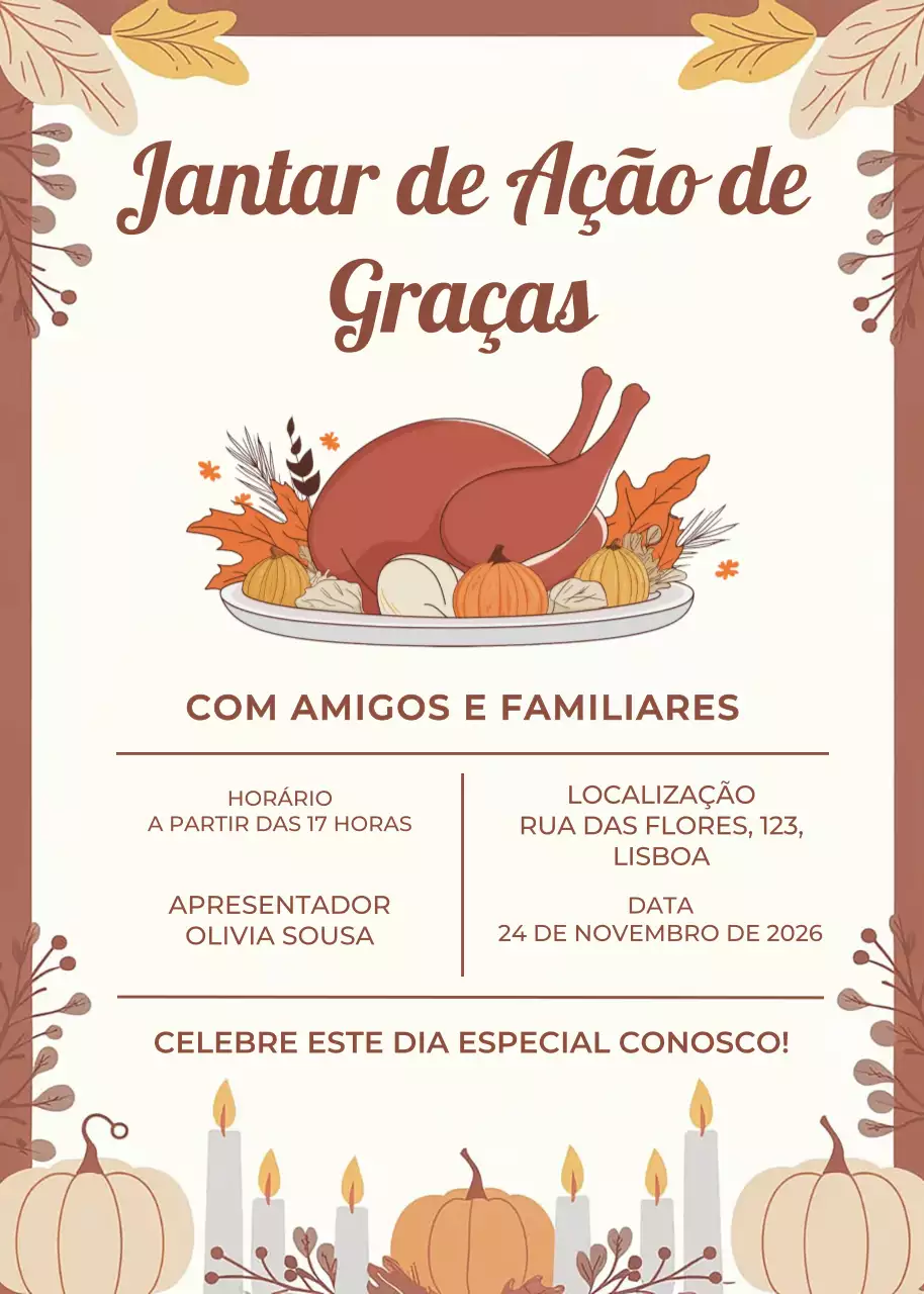 convite para jantar tradicional castanho