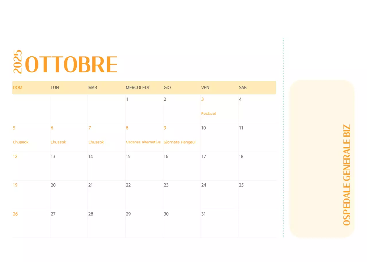 Calendario ospedaliero in cornice verde