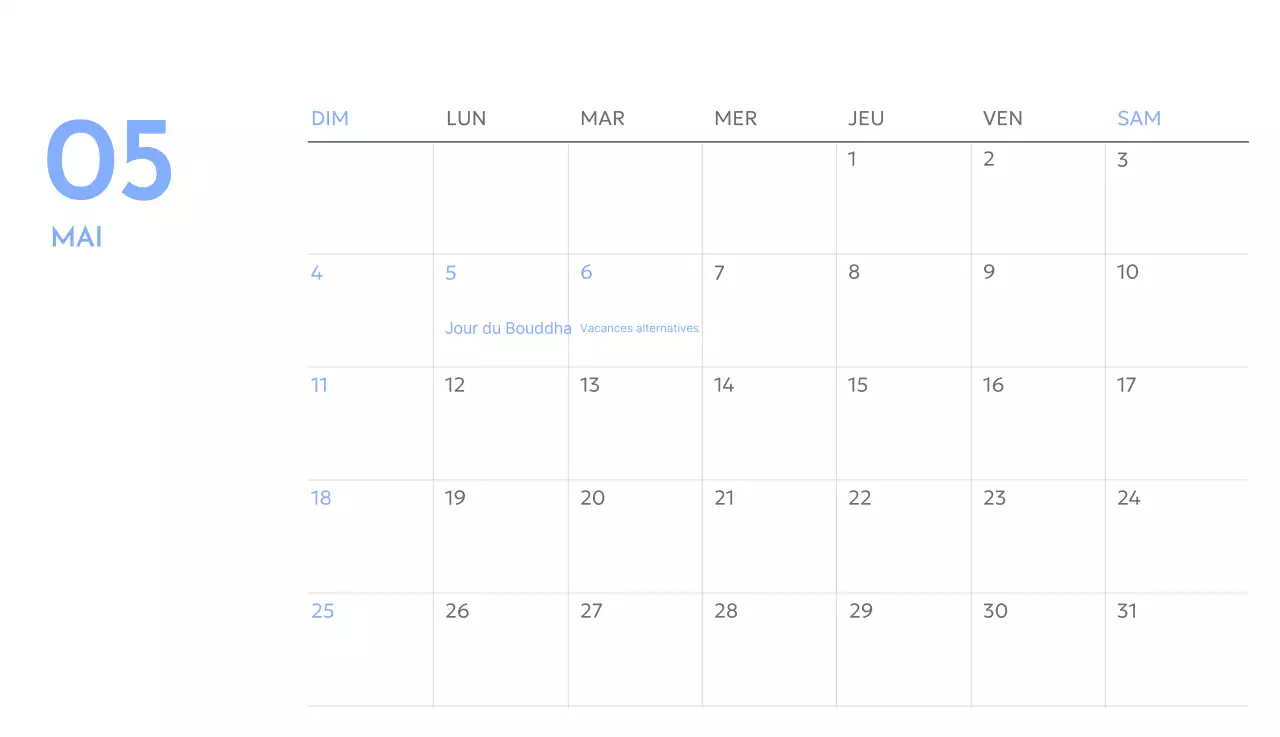 Calendrier photo de suivi des objectifs avec une touche de bleu