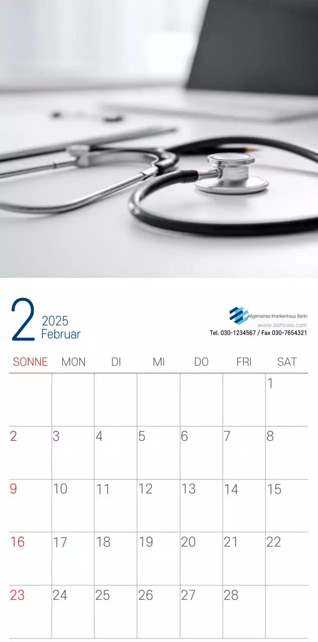 Marineblauer einfacher Krankenhaus-Werbekalender