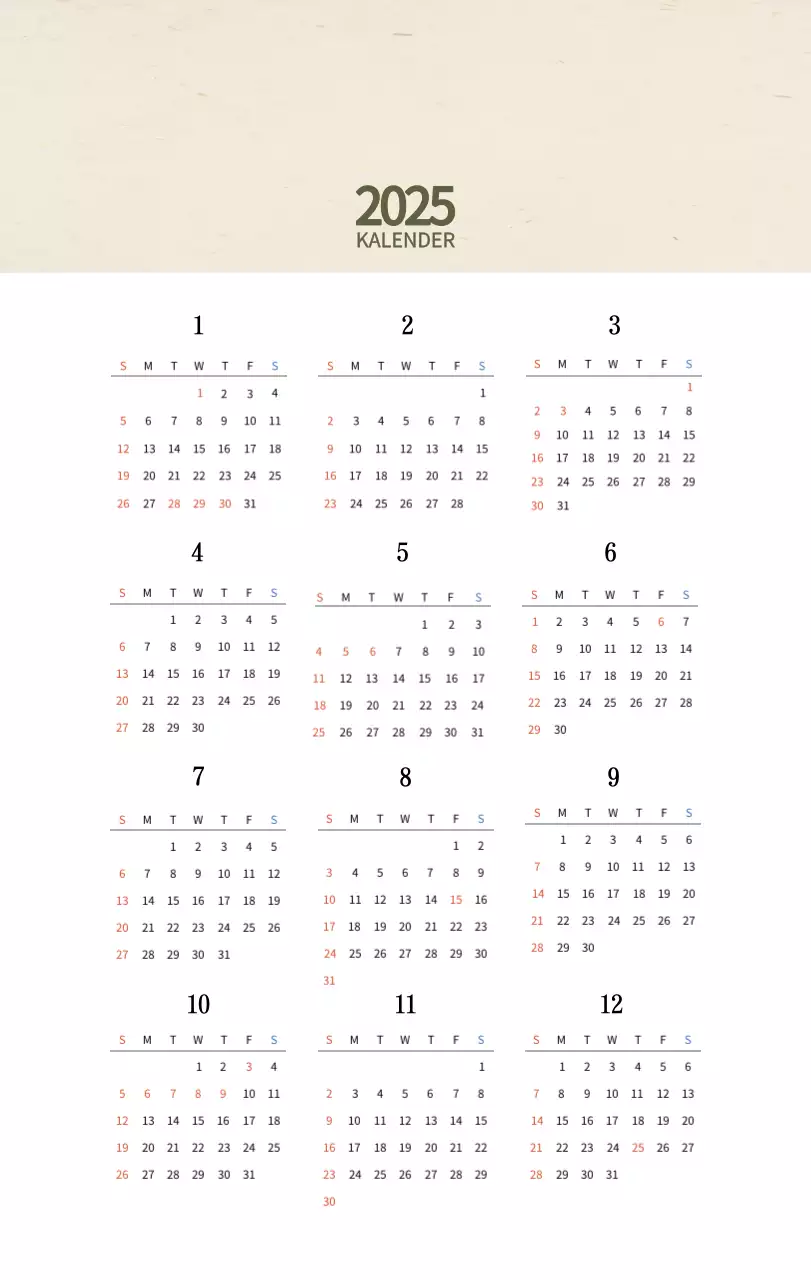 Beige Traditionele Eetkalender