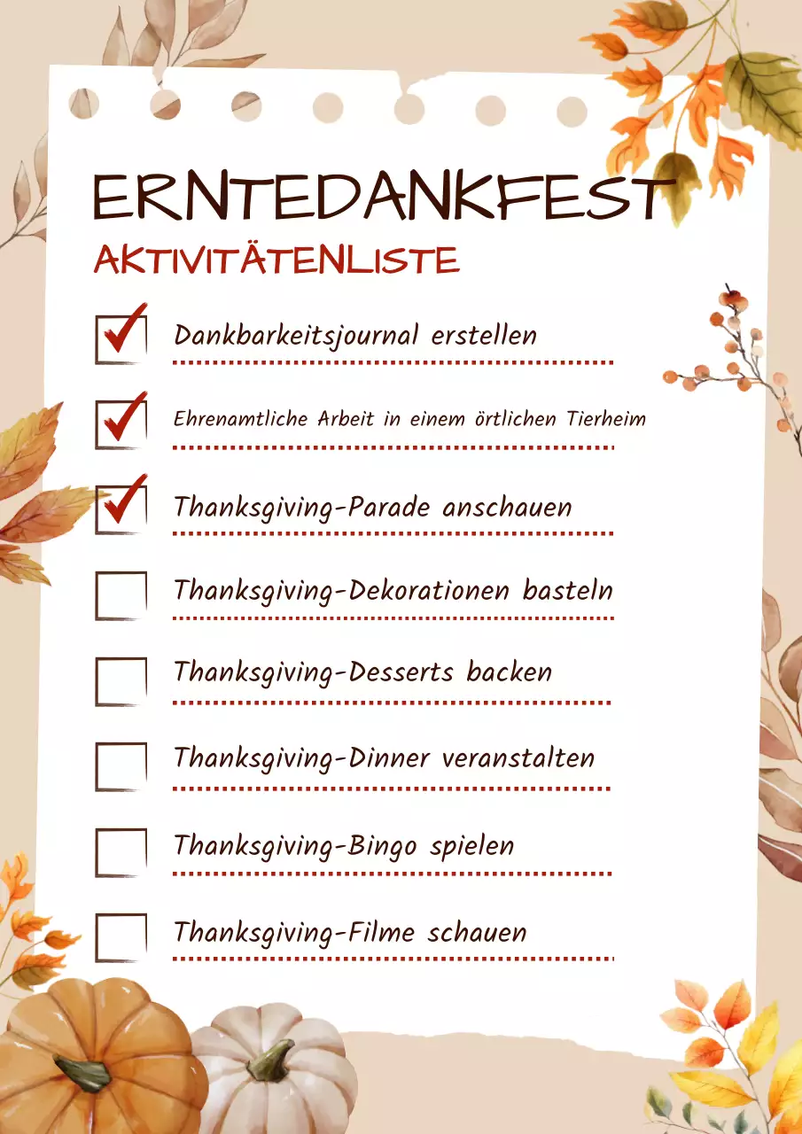 Rustikale Aquarell Danksagung Aktivitäten Bucketlist