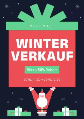 Werbung für einen kitschigen Winterschlussverkauf in Rot und Grün