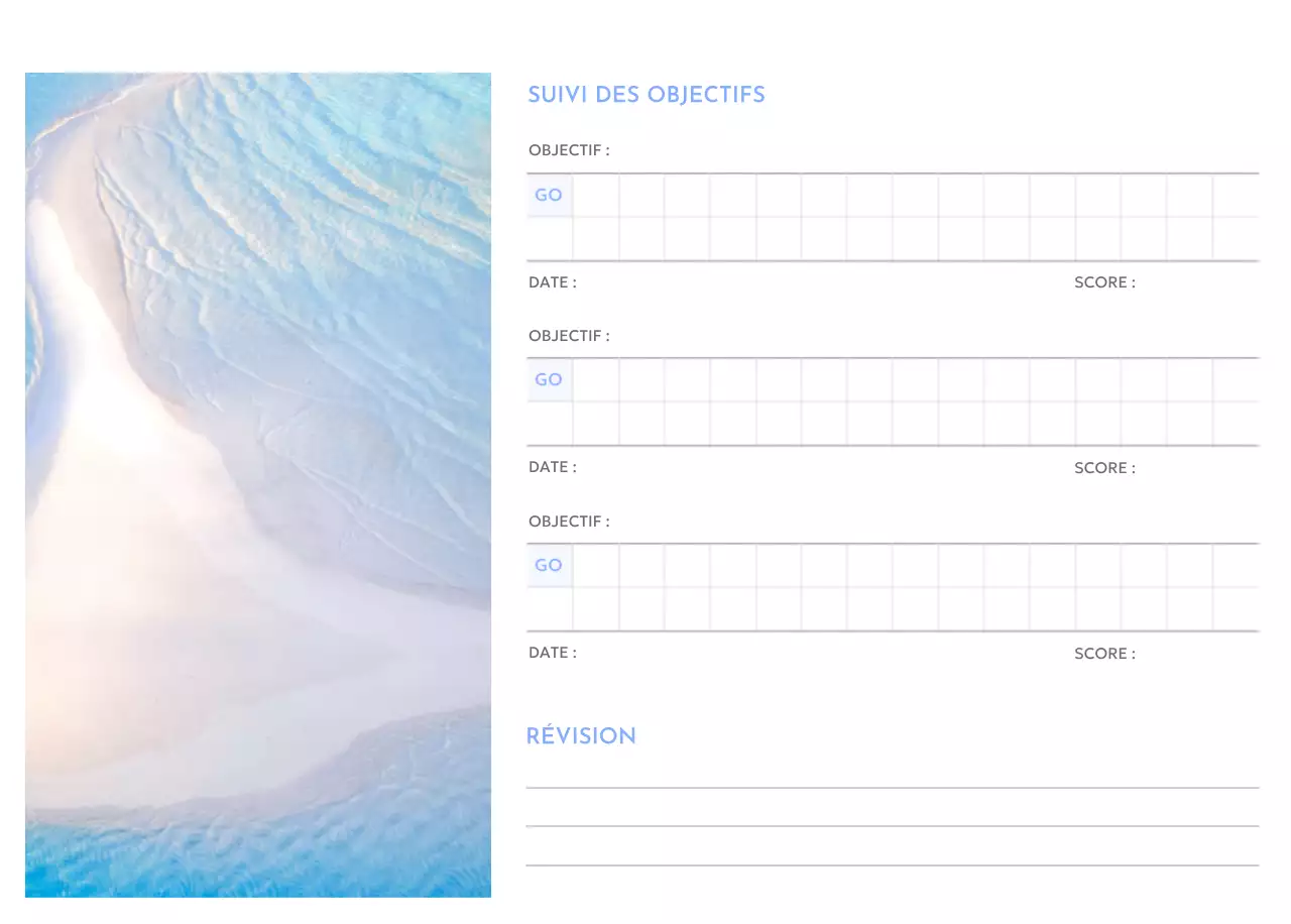 Calendrier photo de suivi des objectifs avec une touche de bleu