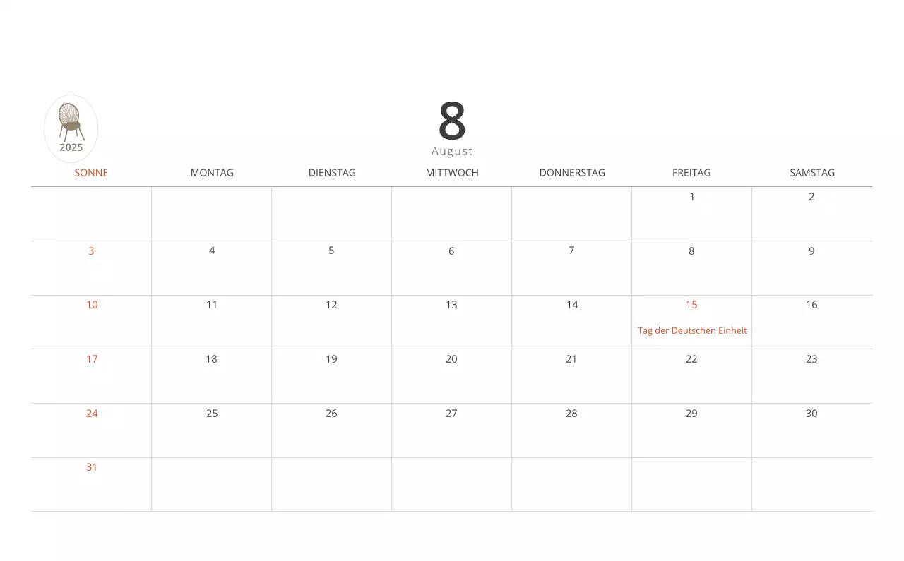 Beigefarbener minimalistischer Innenkalender