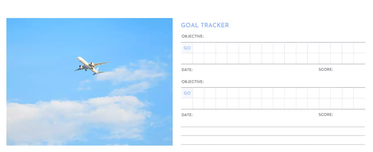 Photo goal tracker calendar with a splash of blue