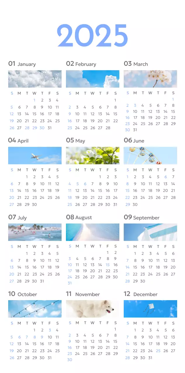 Photo goal tracker calendar with a splash of blue