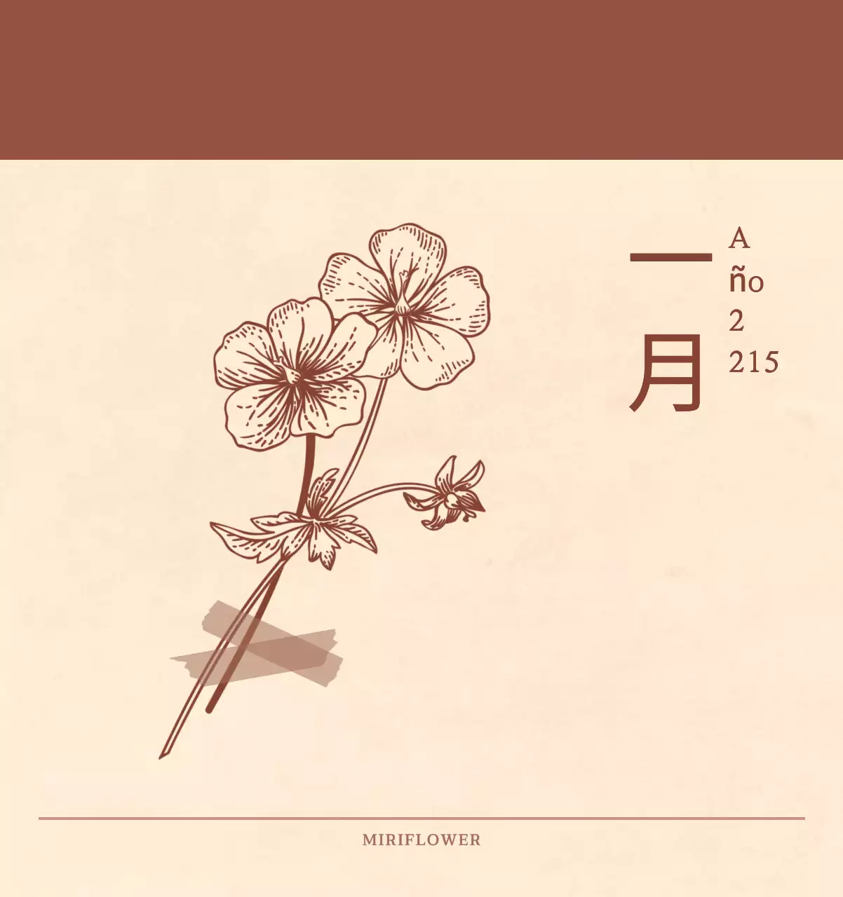 Un calendario sentimental de floristería en papel de lana marrón claro y marrón concepto