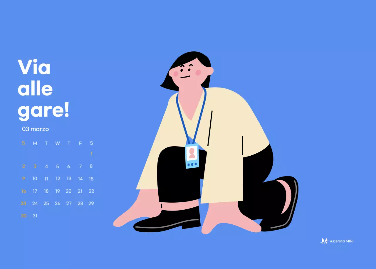 Calendario motivazionale con illustrazioni energetiche e citazioni positive su sfondo azzurro