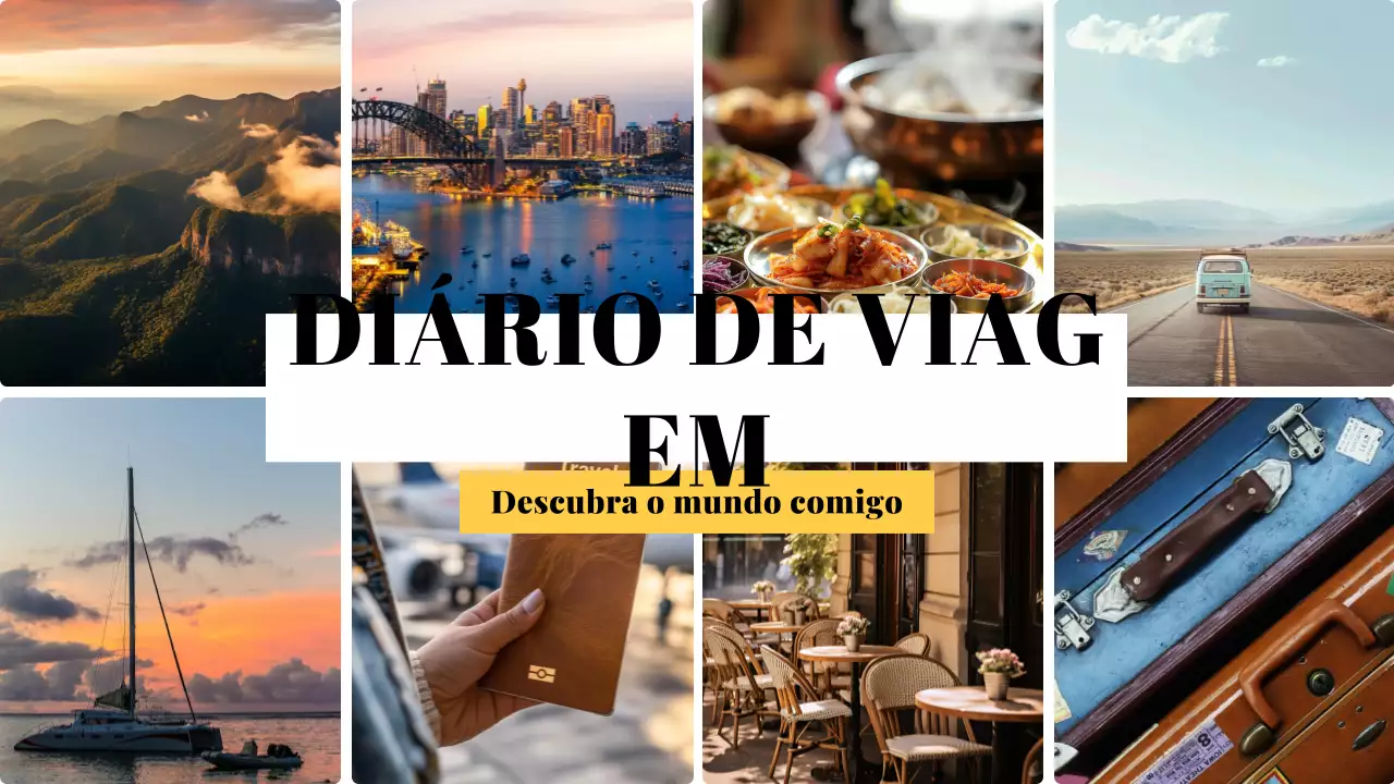 azul amarelo estética diário de viagem estilo moderno
