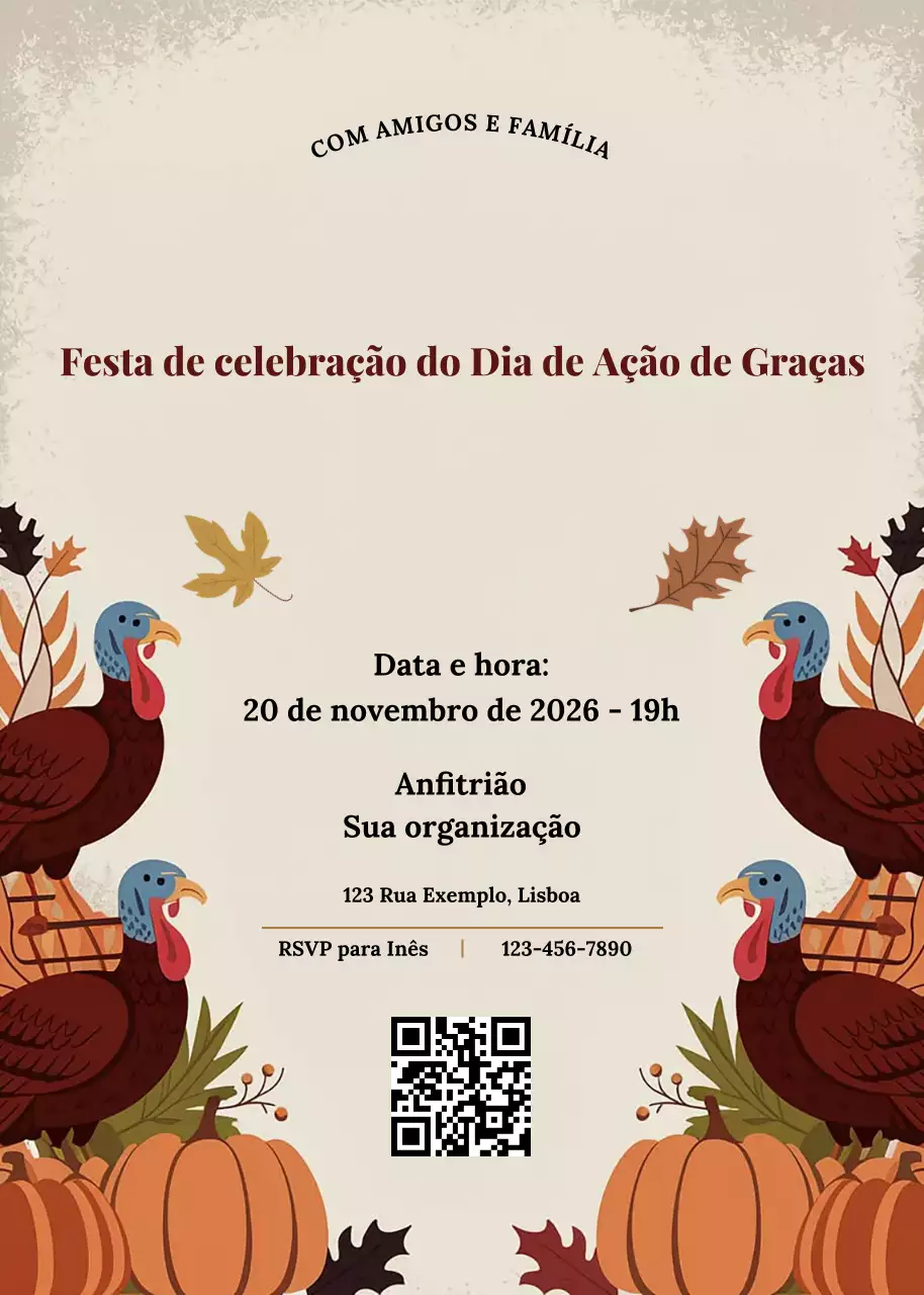 Convite para festa de celebração do Dia de Ação de Graças tradicional castanha