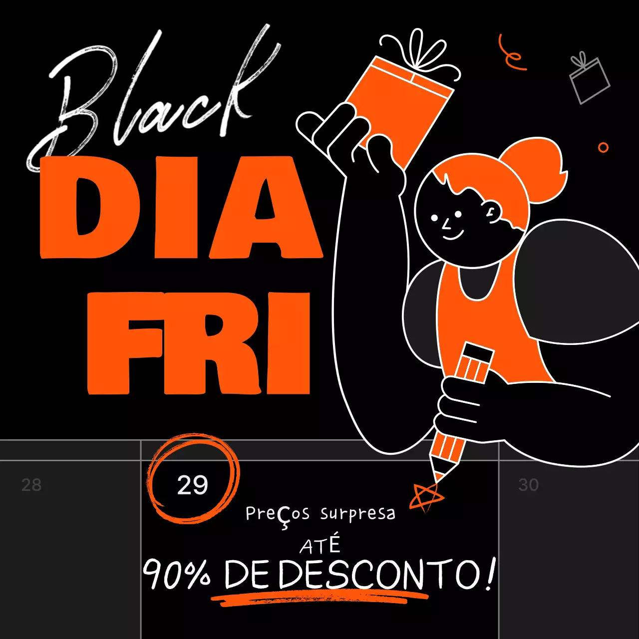 Promover uma venda kitsch da Black Friday em laranja e preto