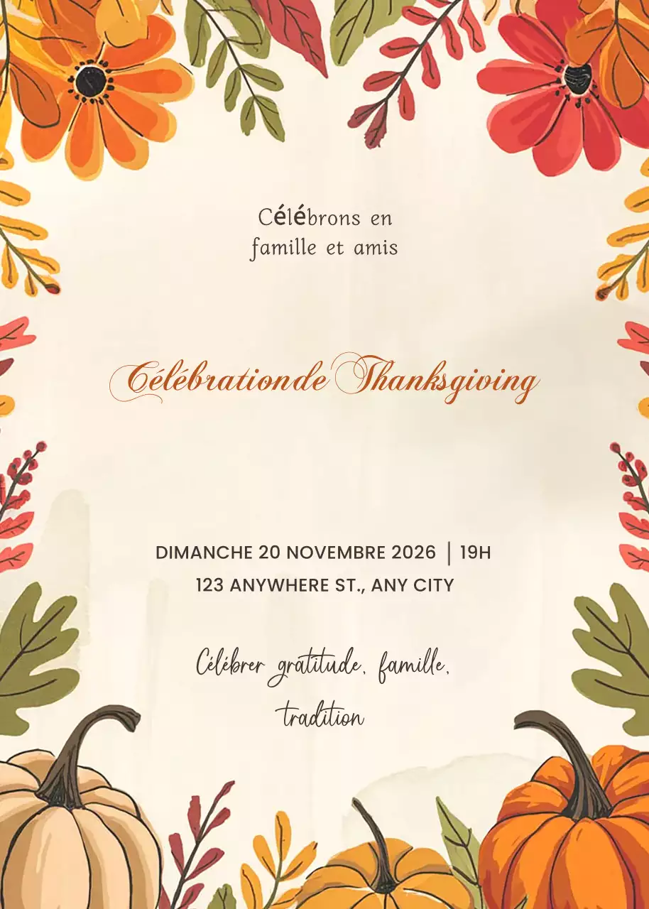 Invitation à la célébration traditionnelle de Thanksgiving en orange