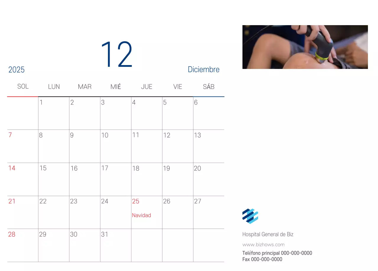 Calendario Promocional Hospital Navy White Simple