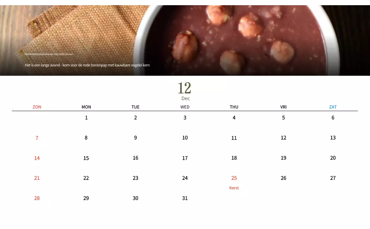 Beige Traditionele Eetkalender