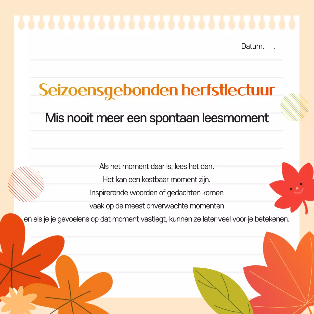 Een schattige oranje en gele herfst advertentie voor de werving van boekenclubs