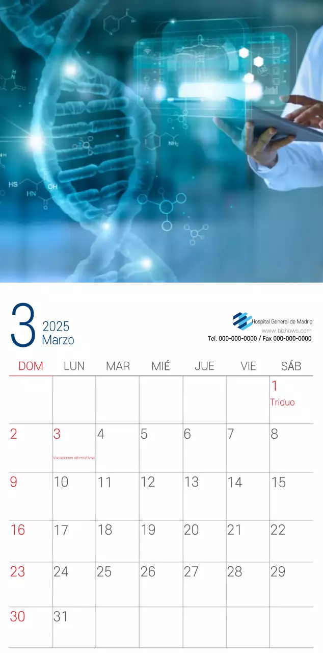 Calendario promocional Hospital Navy White Simple