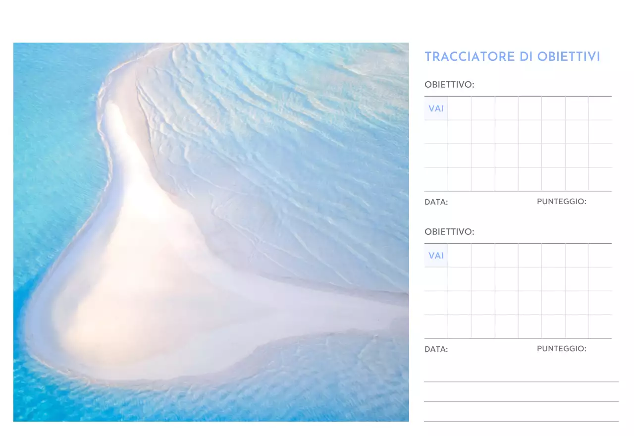 Calendario con foto tracciatore di obiettivi con un tocco di blu