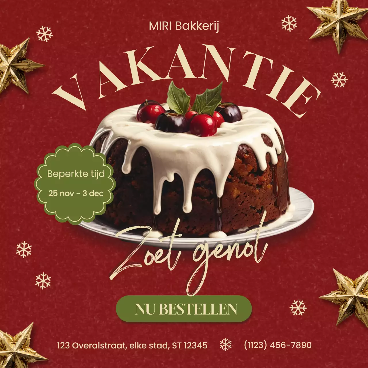 rode feestelijke kersttaart bakkerij promotie bericht