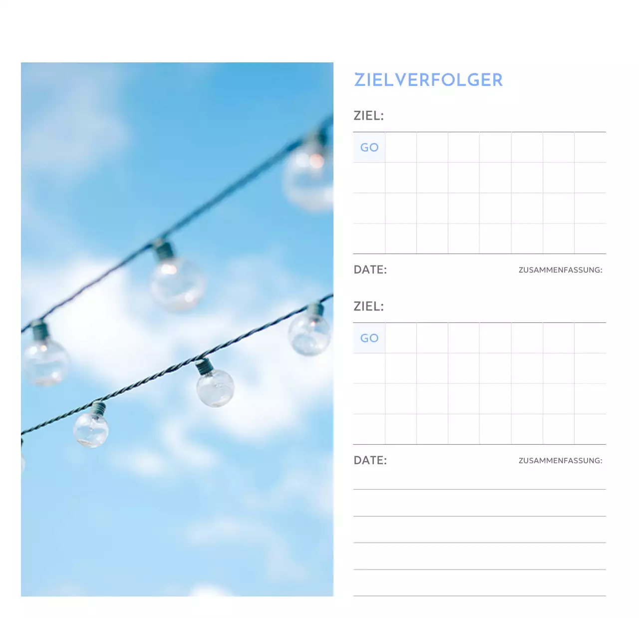 Foto-Zielverfolgungskalender mit einem Hauch von Blau