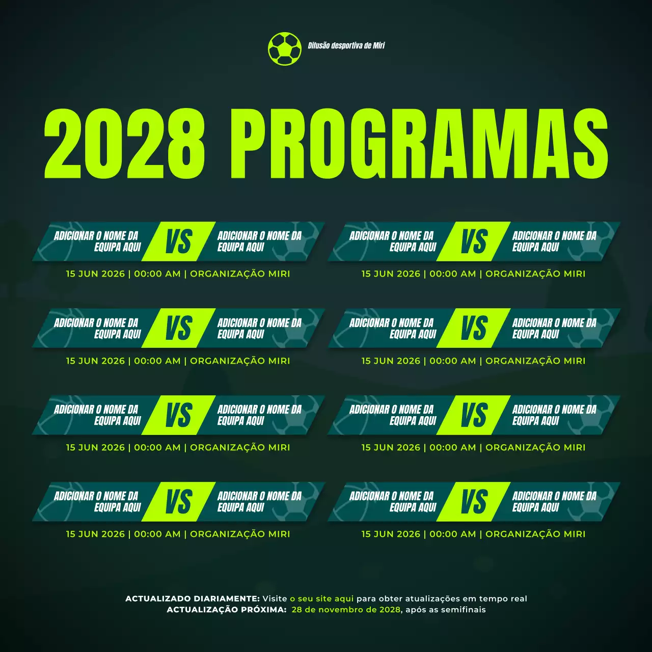 calendário desportivo verde moderno
