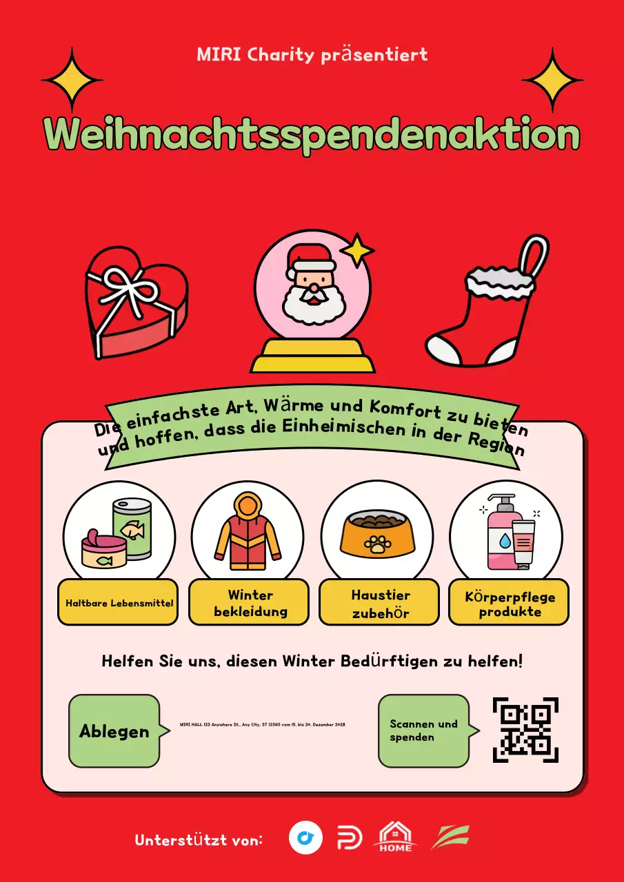 Cartoon Doodle Weihnachtsspendenaktion Poster